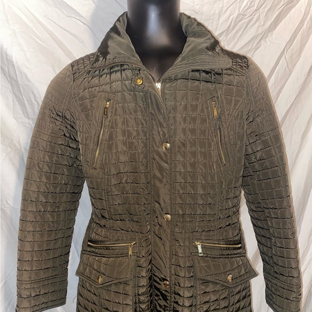 Michael Kors Women's Black Quilted Hooded Coat Anorak Jacket Size Large